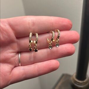 Gold Star and Crystal Hoop Earrings